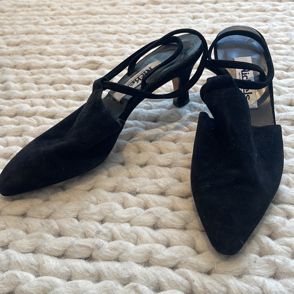 NICKELS SUEDE POINTED TOE KITTEN STRAPPY HEEL SIZE 6.5 - Picture 2 of 4